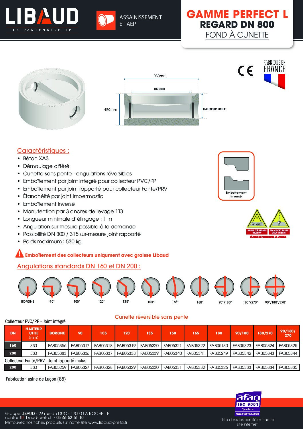 Gamme PERFECT L Regard DN800 fond à cunette
